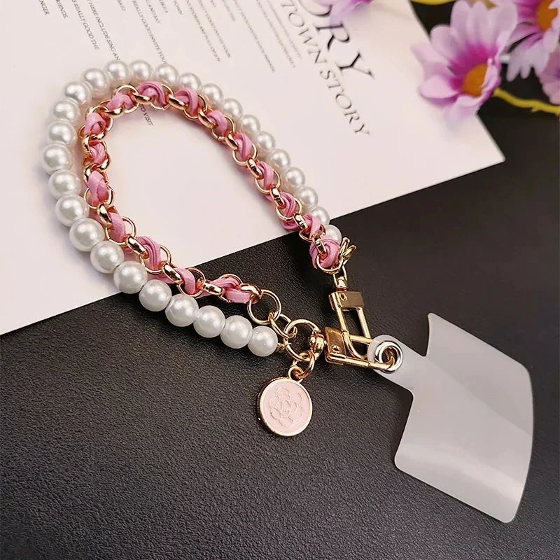 Pearl Camellia Phone Strap