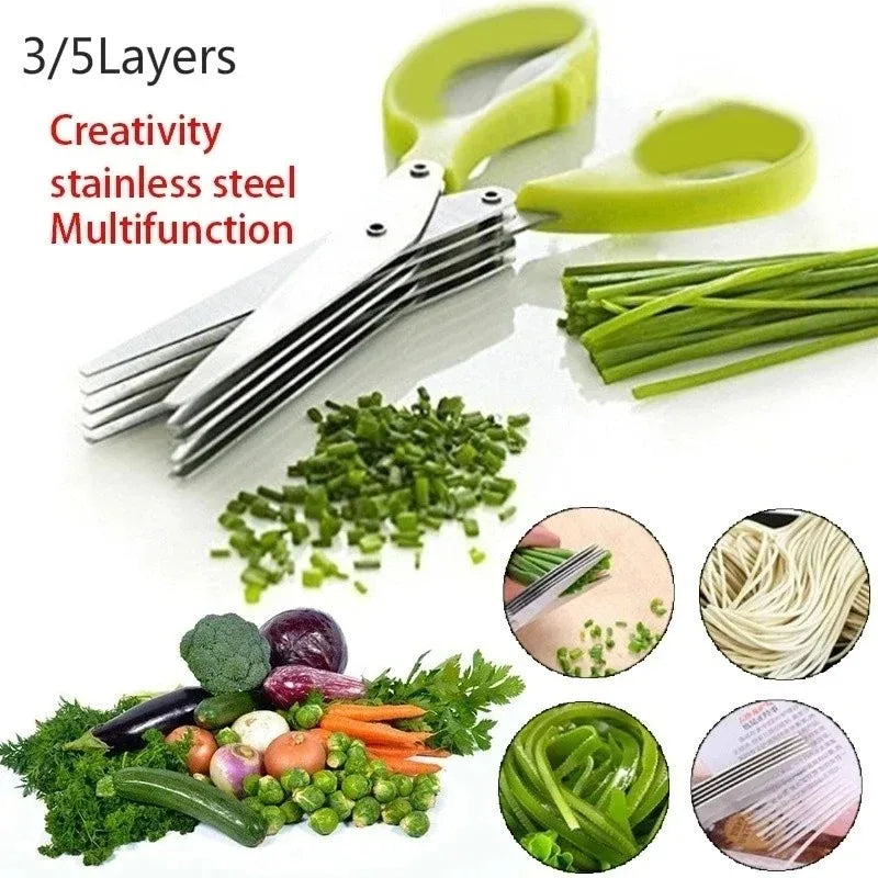 5-Layer Herb Scissors – Stainless Steel Cutter for Onions & Spices