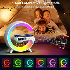 Multifunction Wireless Charger Stand – Alarm Clock, Speaker & RGB Light