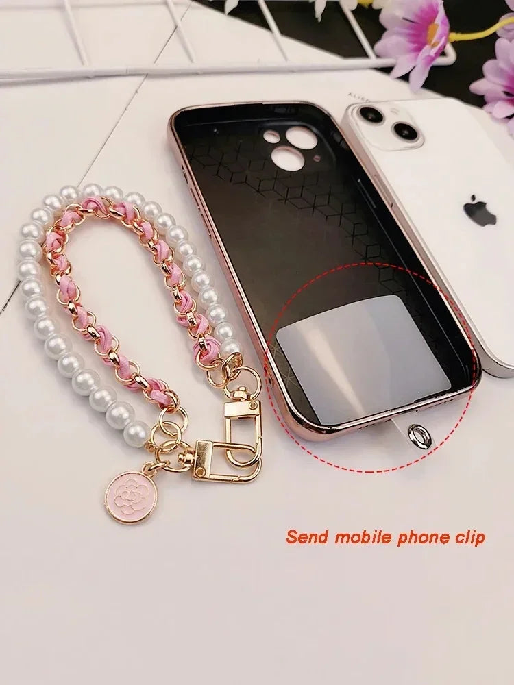Pearl Camellia Phone Strap