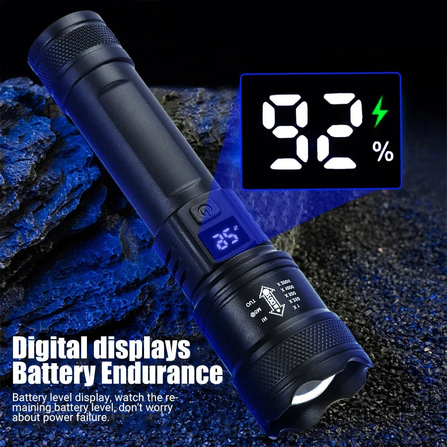 2000LM Tactical LED Flashlight - USB Rechargeable Emergency Torch