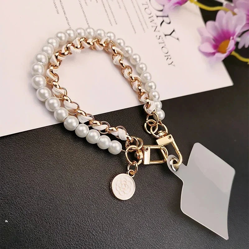 Pearl Camellia Phone Strap