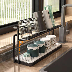 2-Tier Bottle Drying Rack – Stainless Steel with Drain Tray