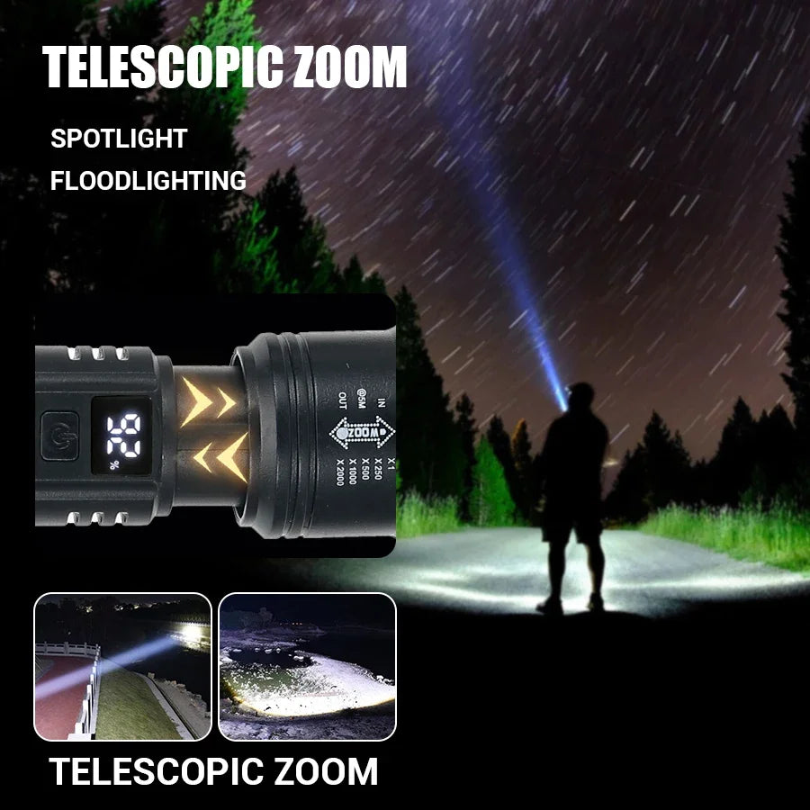 2000LM Tactical LED Flashlight - USB Rechargeable Emergency Torch