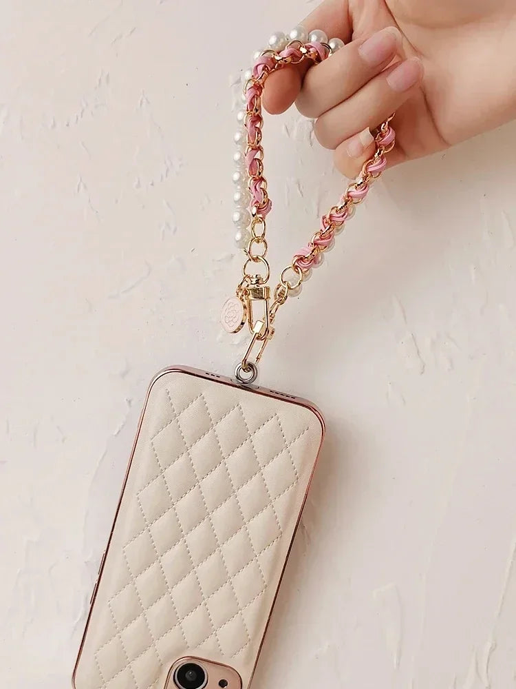 Pearl Camellia Phone Strap
